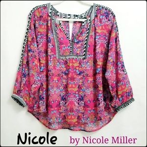 Nicole Miller, Colorful Boho Floral Tunic, Size Medium